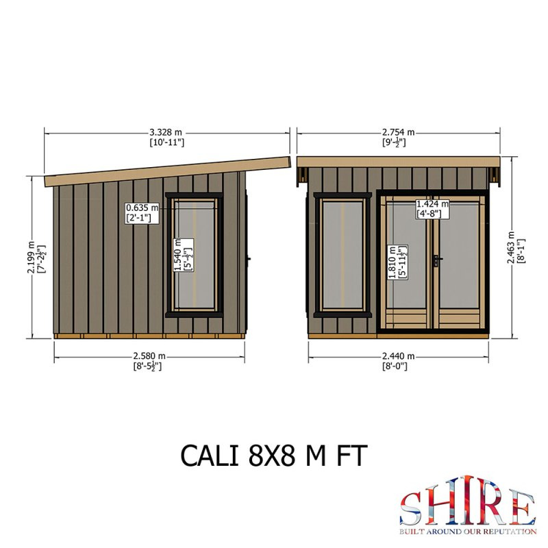 Shire Cali Pent Roof Fully Insulated Garden Office - 8 x 8