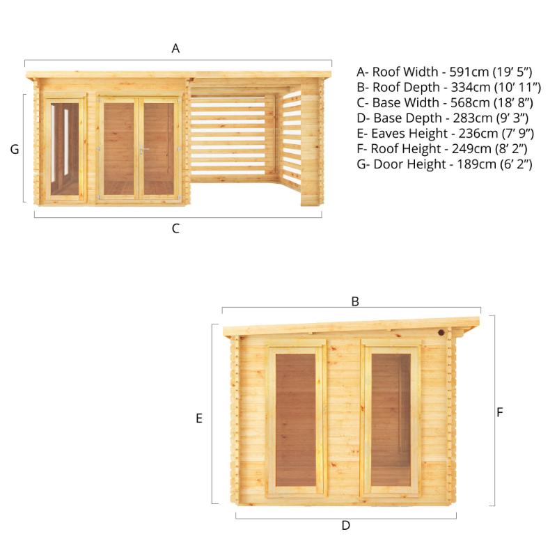 Mercia Studio Pent Log Cabin With Slatted Area - 6m x 3m (28mm-44mm)