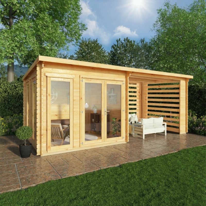 Mercia Studio Pent Log Cabin With Slatted Area - 6m x 3m (28mm-44mm)