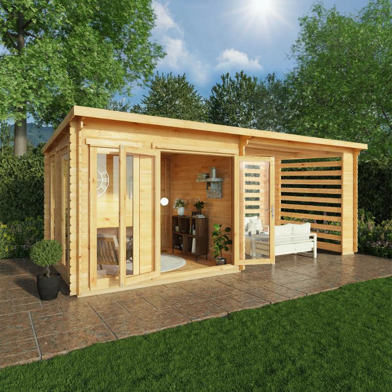 Mercia Studio Pent Log Cabin With Slatted Area - 6m x 3m (28mm-44mm)