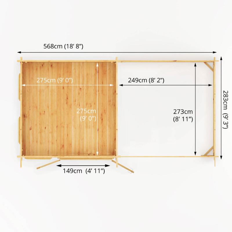 Mercia Studio Pent Log Cabin With Slatted Area - 6m x 3m (28mm-44mm)