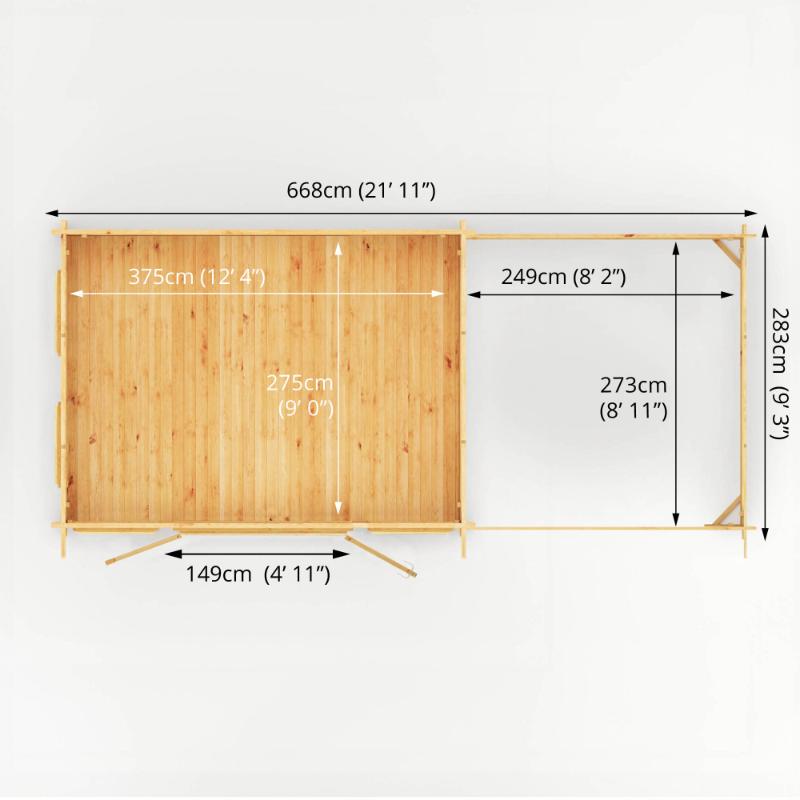 Mercia Studio Pent Log Cabin With Slatted Area - 7m x 3m (28mm-44mm)