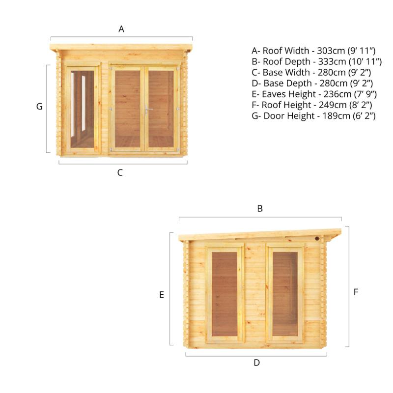 Mercia Studio Pent Log Cabin - 3m x 3m (28mm-44mm)