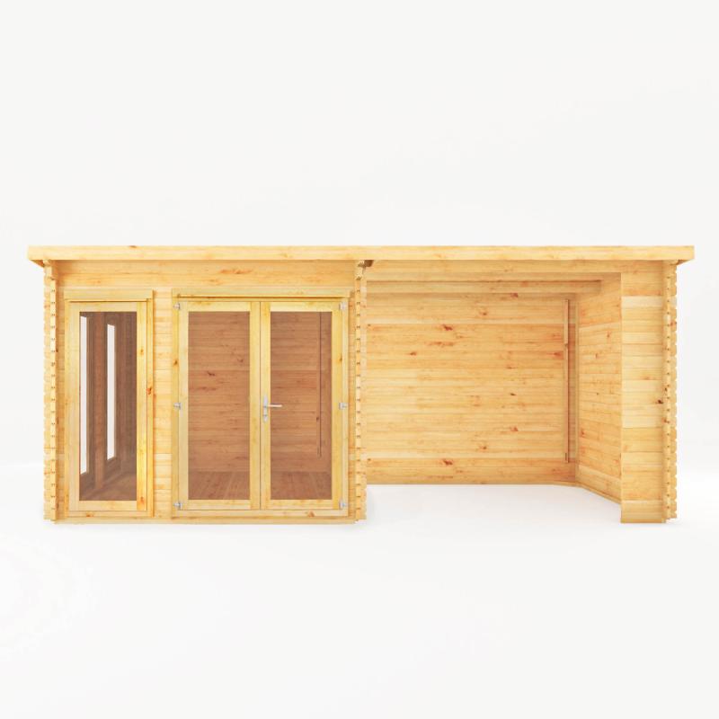 Mercia Studio Pent Log Cabin With Canopy - 6m x 3m (28mm-44mm)