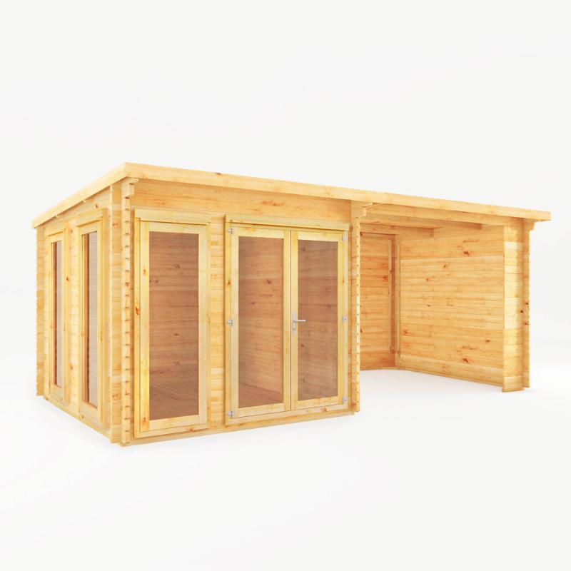 Mercia Studio Pent Log Cabin With Canopy - 6m x 3m (28mm-44mm)