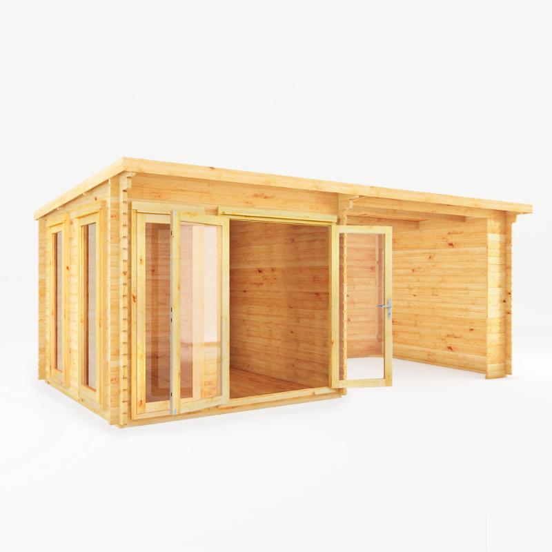 Mercia Studio Pent Log Cabin With Canopy - 6m x 3m (28mm-44mm)