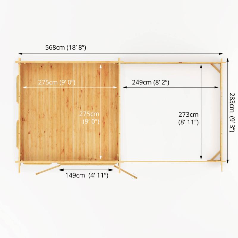 Mercia Studio Pent Log Cabin With Canopy - 6m x 3m (28mm-44mm)