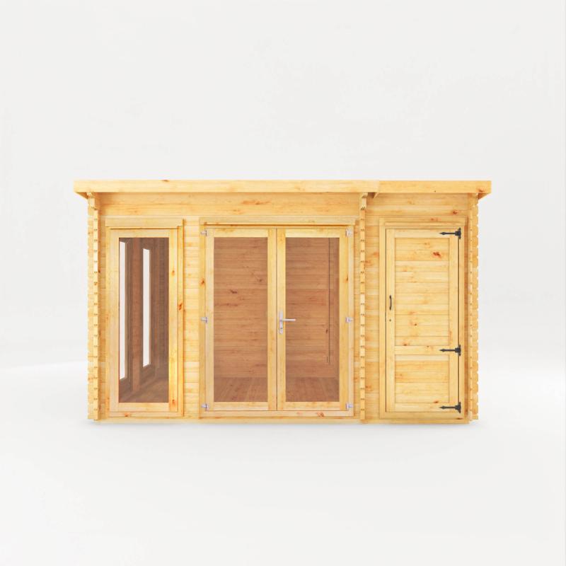 Mercia Studio Pent Log Cabin With Side Shed - 4.1m x 3m (28mm-44mm)