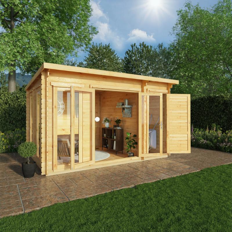 Mercia Studio Pent Log Cabin With Side Shed - 4.1m x 3m (28mm-44mm)