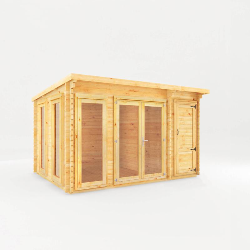 Mercia Studio Pent Log Cabin With Side Shed - 4.1m x 3m (28mm-44mm)