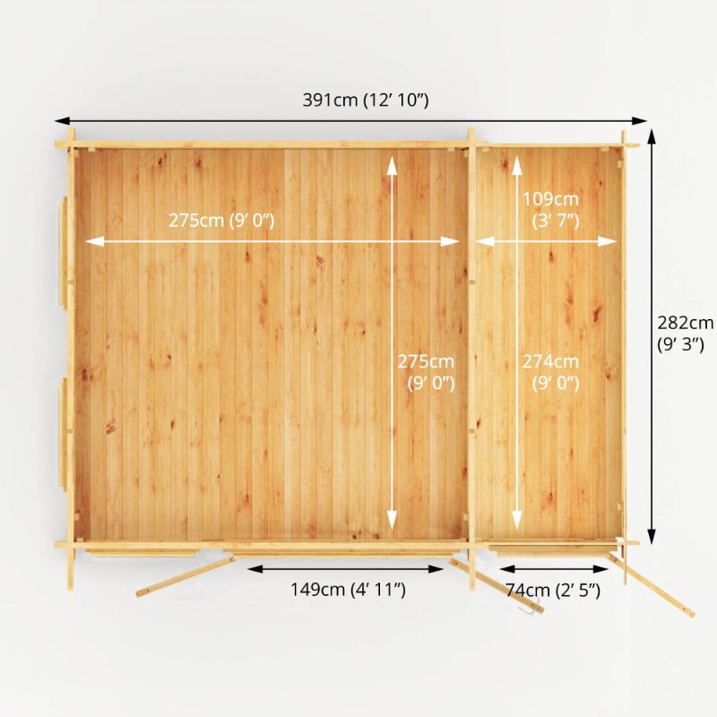 Mercia Studio Pent Log Cabin With Side Shed - 4.1m x 3m (28mm-44mm)