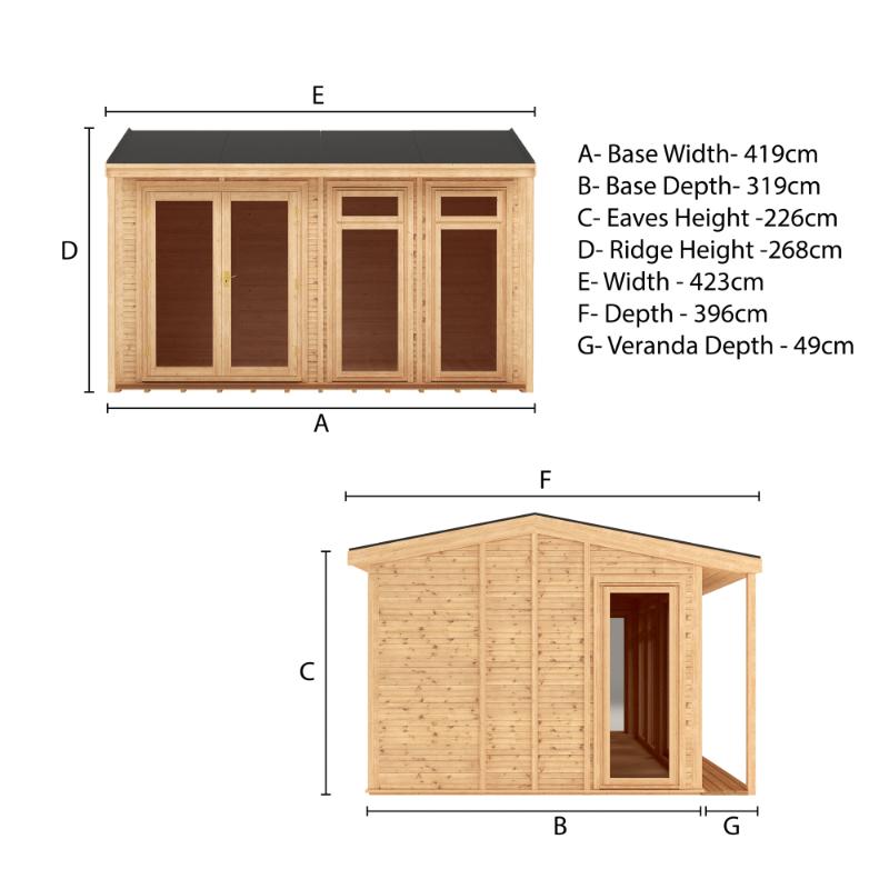 Sherwood Thoresby Insulated Garden Room - 4m x 3m (72mm)