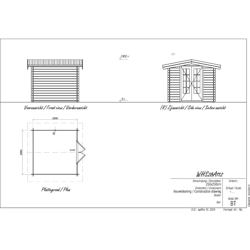 Woodpro Apex Roof Log Cabin - 2.5 x 2.5