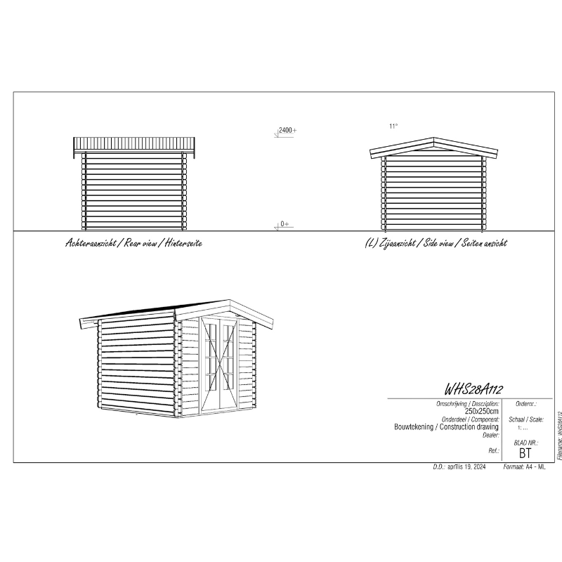 Woodpro Apex Roof Log Cabin - 2.5 x 2.5