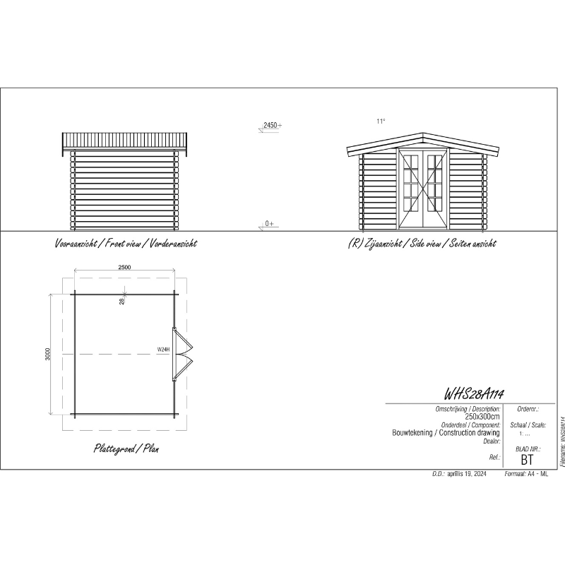 Woodpro Apex Roof Log Cabin - 3 x 2.5