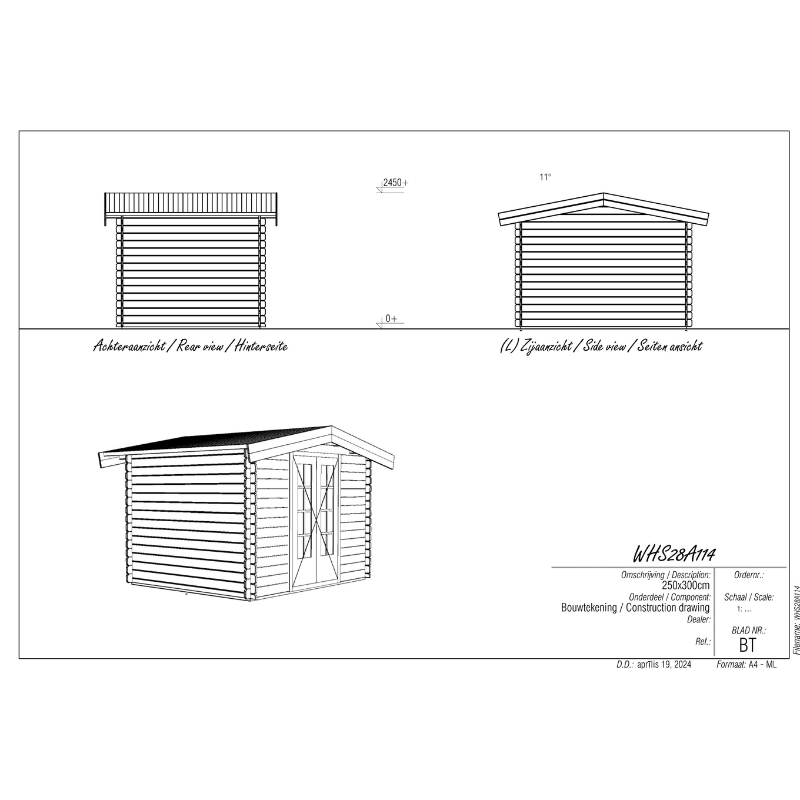 Woodpro Apex Roof Log Cabin - 3 x 2.5