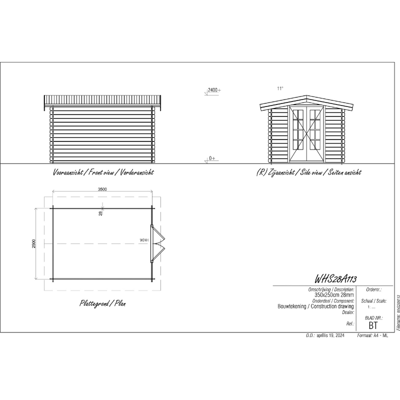 Woodpro Apex Roof Log Cabin - 2.5 x 3.5