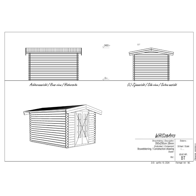 Woodpro Apex Roof Log Cabin - 2.5 x 3.5