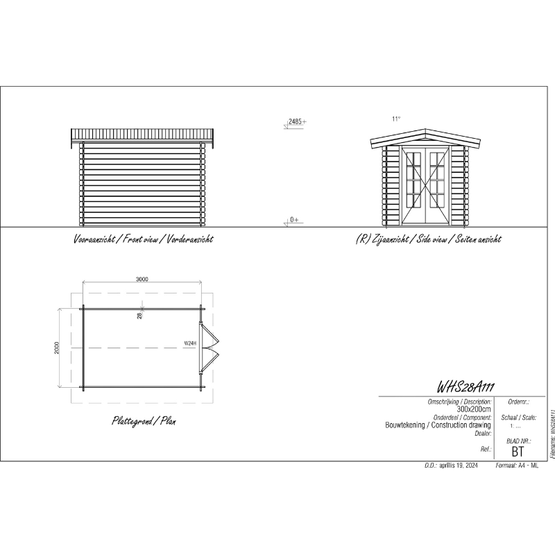 Woodpro Apex Roof Log Cabin - 2 x 3