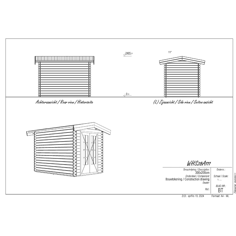 Woodpro Apex Roof Log Cabin - 2 x 3