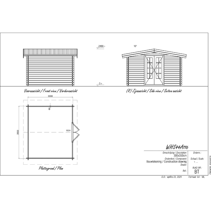 Woodpro Apex Roof Log Cabin - 3.5 x 3