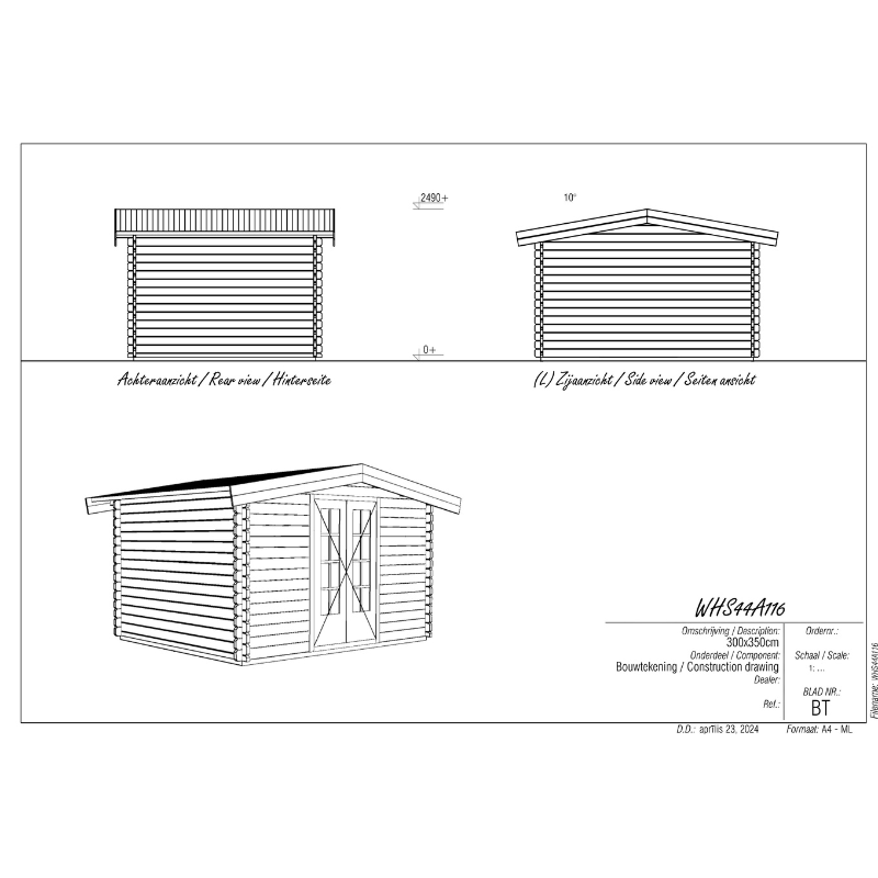 Woodpro Apex Roof Log Cabin - 3.5 x 3