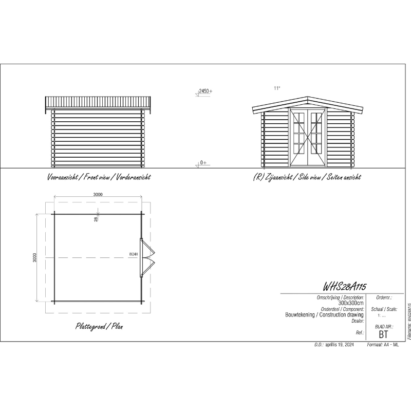 Woodpro Apex Roof Log Cabin - 3 x 3