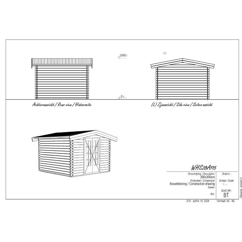 Woodpro Apex Roof Log Cabin - 3 x 3