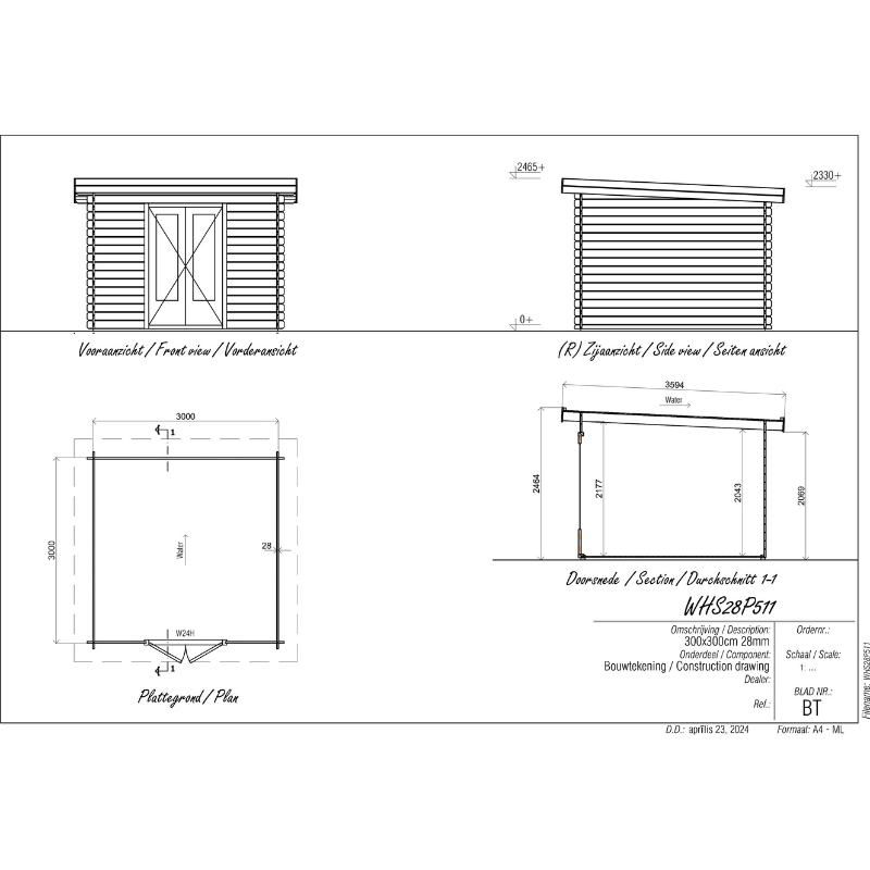 Woodpro Pent Roof Log Cabin - 3 x 3