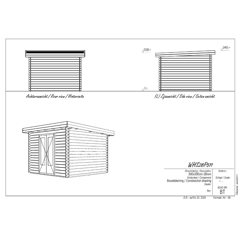 Woodpro Pent Roof Log Cabin - 3 x 3