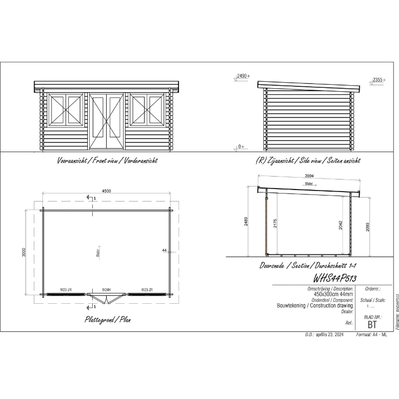 Woodpro Pent Roof Log Cabin - 4.5 x 3