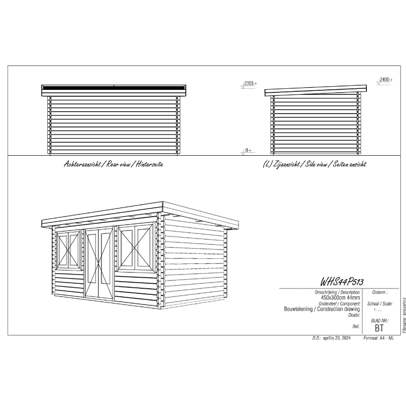 Woodpro Pent Roof Log Cabin - 4.5 x 3