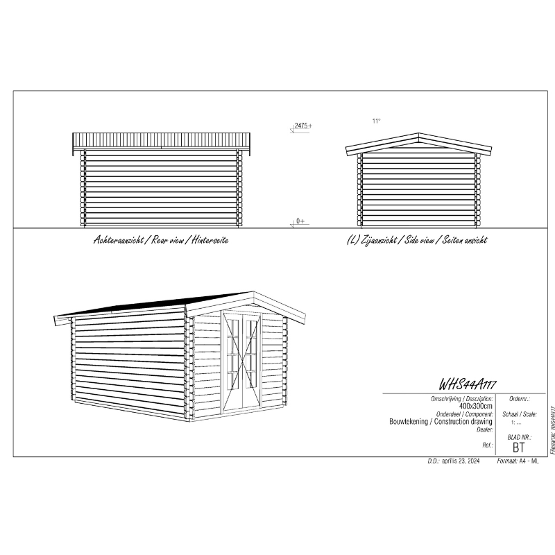 Woodpro Apex Roof Log Cabin - 3 x 4