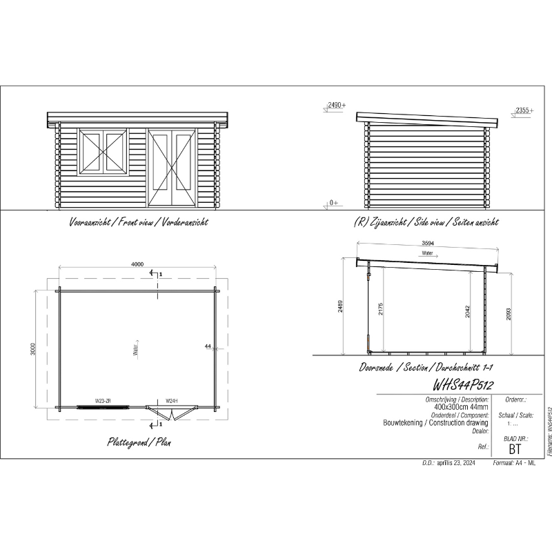 Woodpro Pent Roof Log Cabin - 4 x 3