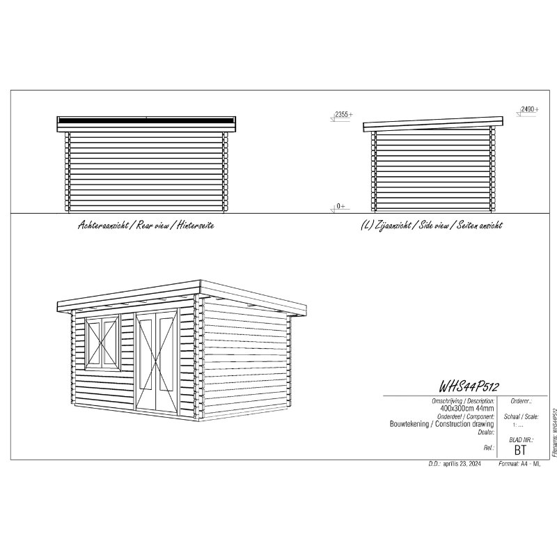 Woodpro Pent Roof Log Cabin - 4 x 3