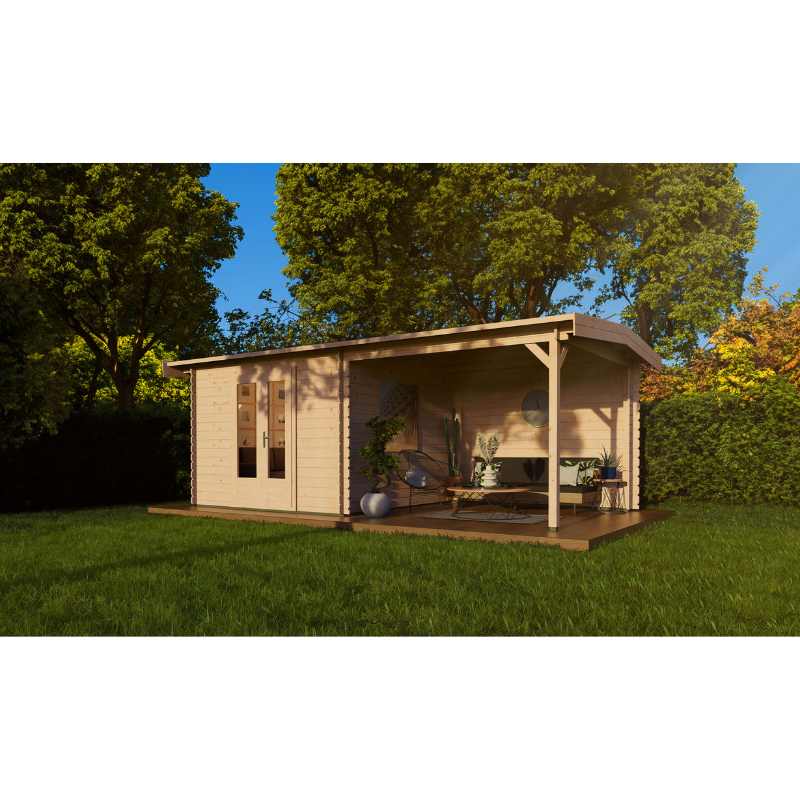 Woodpro Apex Roof Log Cabin With Canopy - 6 x 3