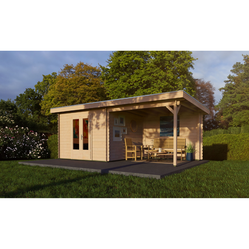 Woodpro Pent Roof Log Cabin With Canopy - 6 x 3