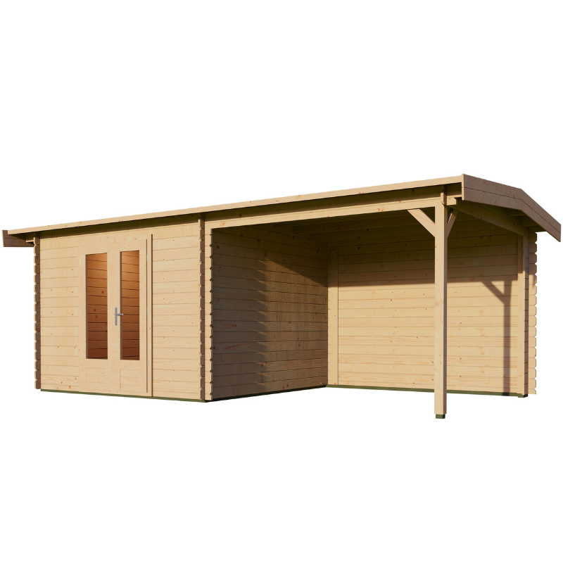 Woodpro Apex Roof Log Cabin With Canopy - 6 x 3