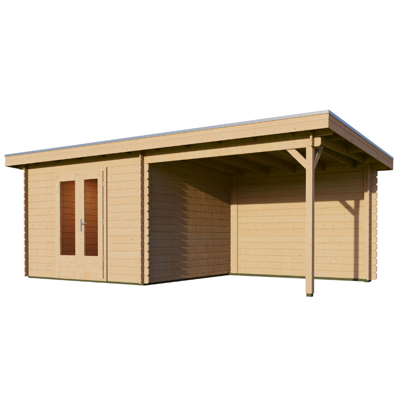 Woodpro Pent Roof Log Cabin With Canopy - 6 x 3