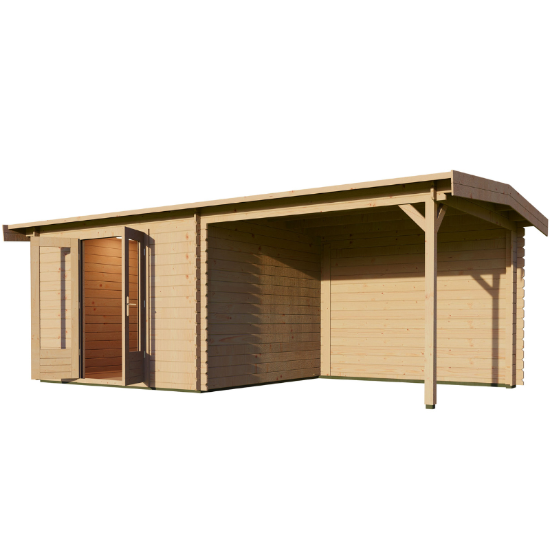 Woodpro Apex Roof Log Cabin With Canopy - 6 x 3