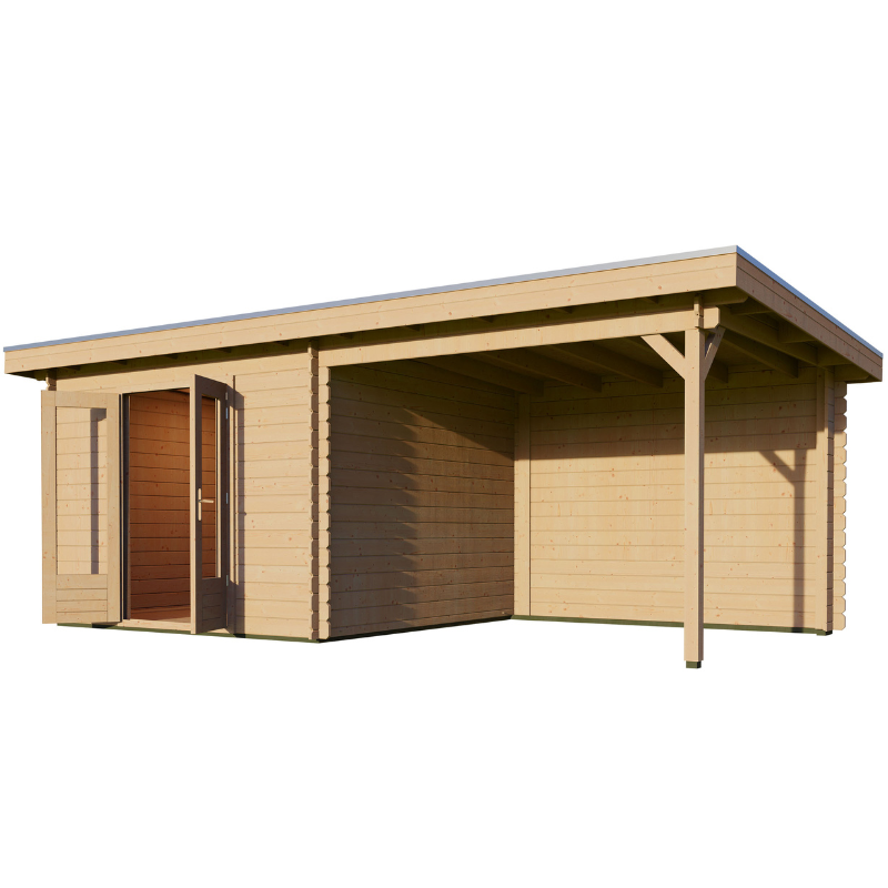 Woodpro Pent Roof Log Cabin With Canopy - 6 x 3