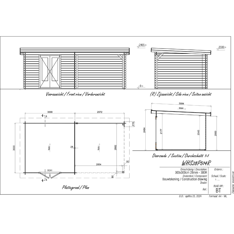 Woodpro Pent Roof Log Cabin With Canopy - 6 x 3