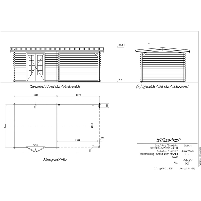 Woodpro Apex Roof Log Cabin With Canopy - 6 x 3