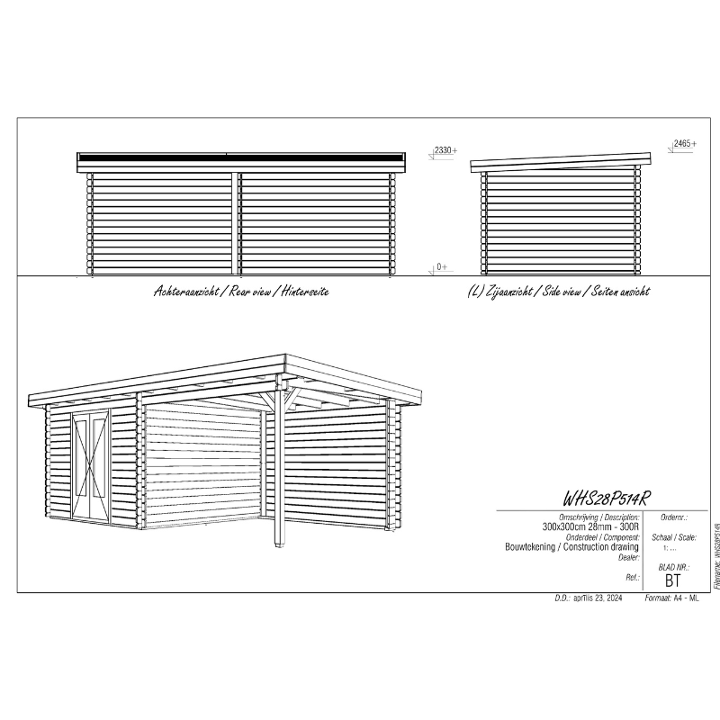 Woodpro Pent Roof Log Cabin With Canopy - 6 x 3