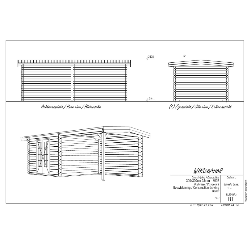 Woodpro Apex Roof Log Cabin With Canopy - 6 x 3