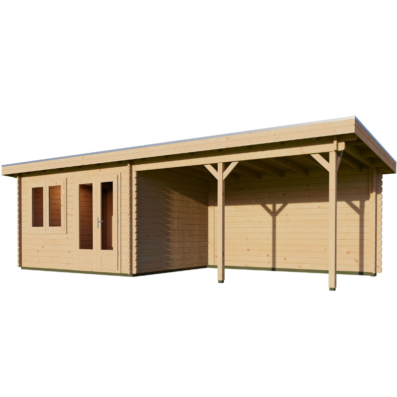 Woodpro Pent Roof Log Cabin With Canopy - 7.5 x 3