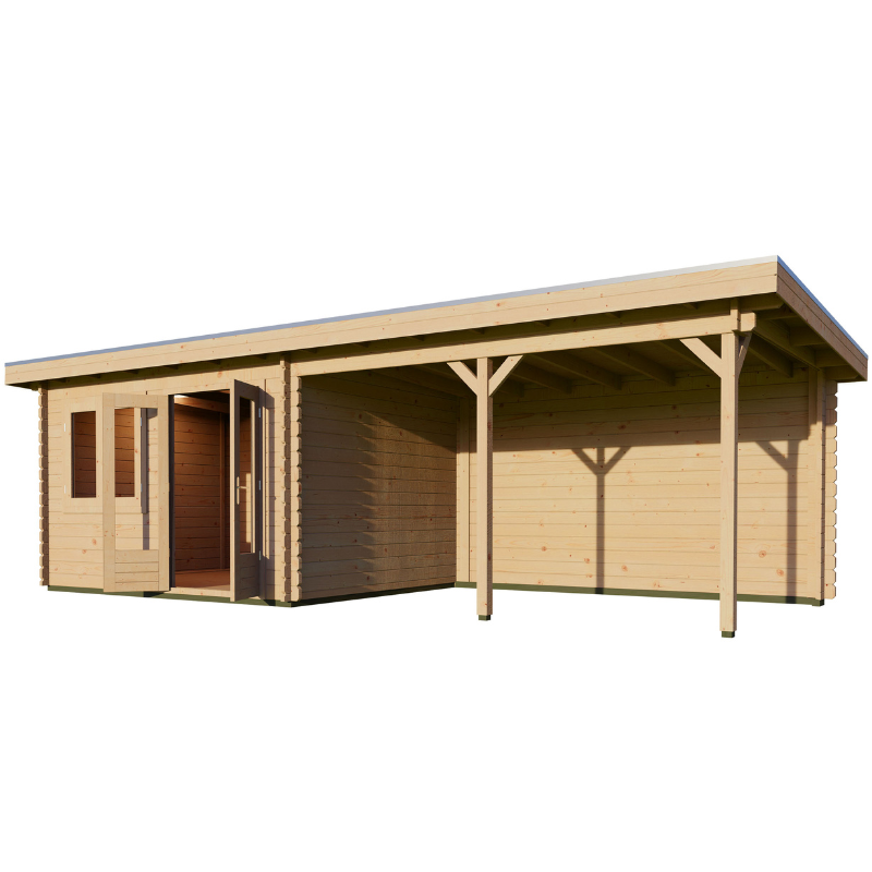 Woodpro Pent Roof Log Cabin With Canopy - 7.5 x 3