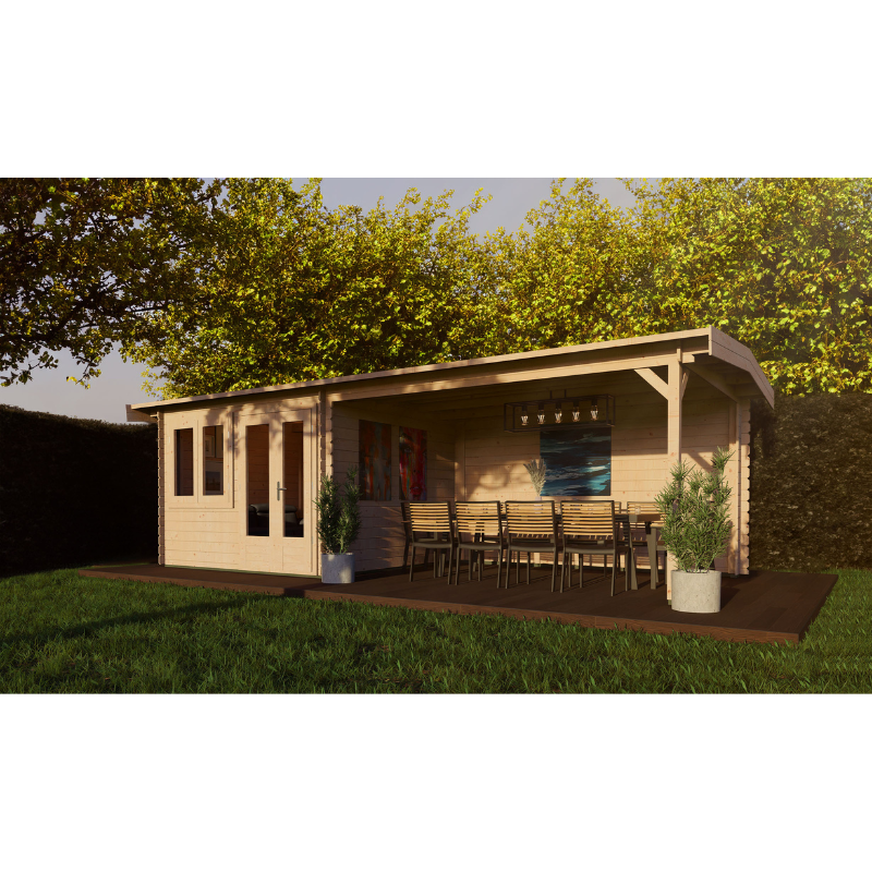 Woodpro Apex Roof Log Cabin With Canopy - 7 x 3