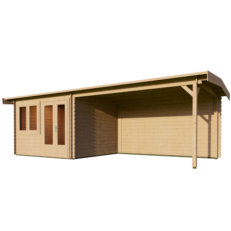 Woodpro Apex Roof Log Cabin With Canopy - 7 x 3