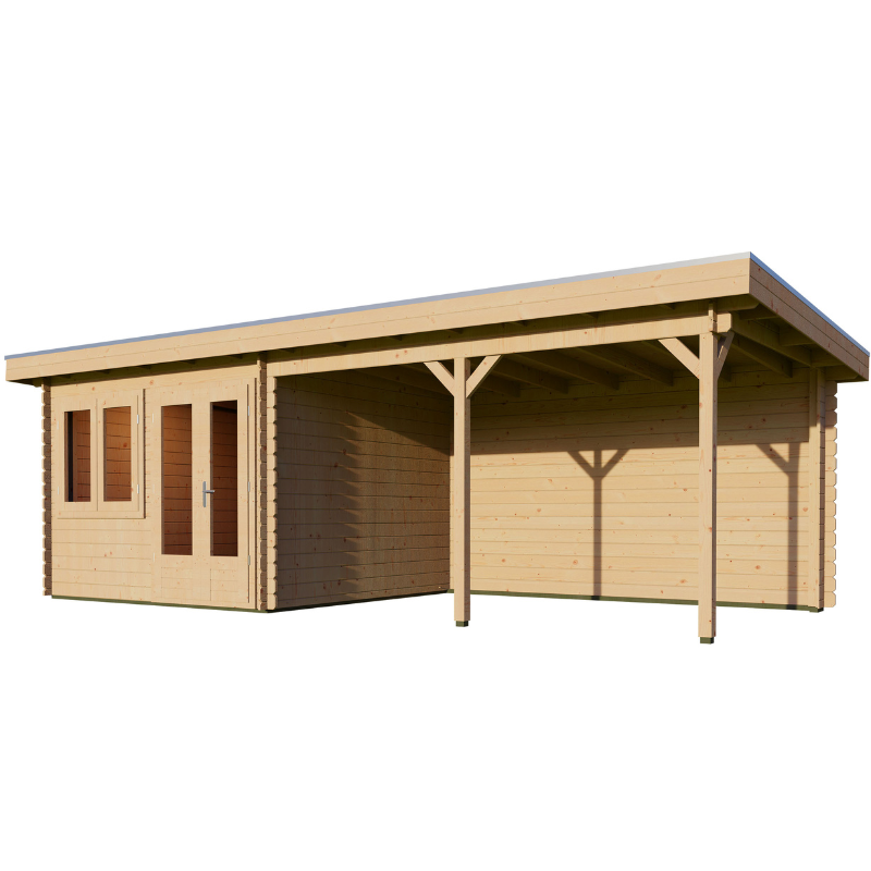 Woodpro Pent Roof Log Cabin With Canopy - 7 x 3